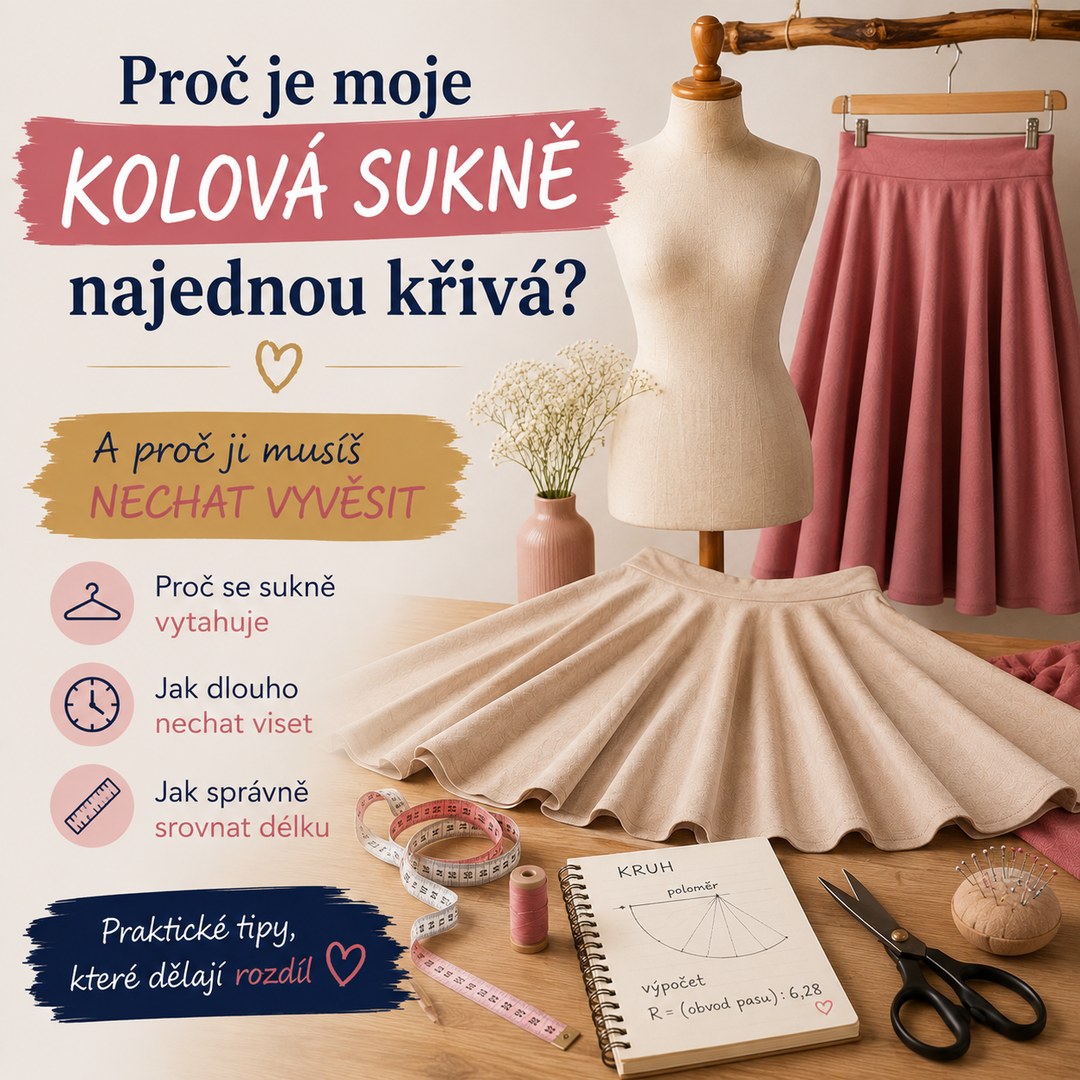 Proč je kolová sukně po ušití křivá? A proč ji musíš nechat vyvěsit?