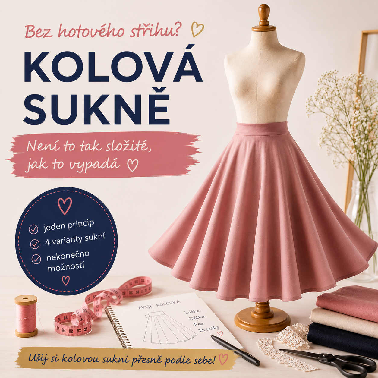 Kolová sukně bez hotového střihu? Není to tak složité, jak to vypadá!