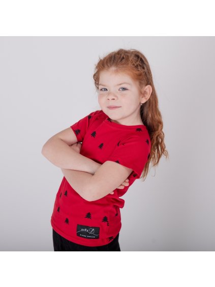 Dětské červené tričko les (Velikost 86/92)