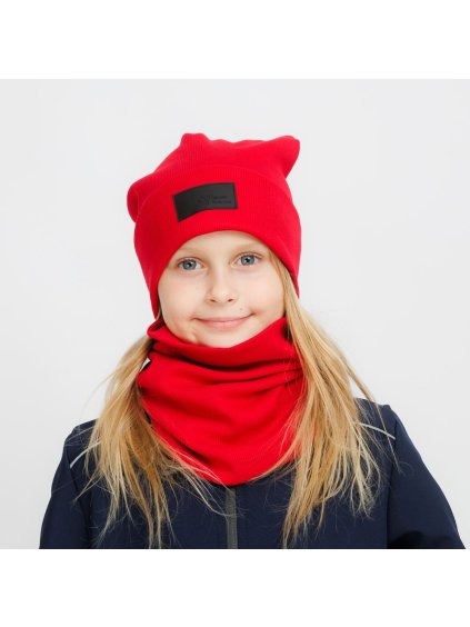 Červená žebrovaná čepice (Velikost M)