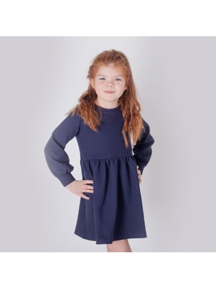 Navy nabírané šaty z vafloviny (Velikost 110/116)
