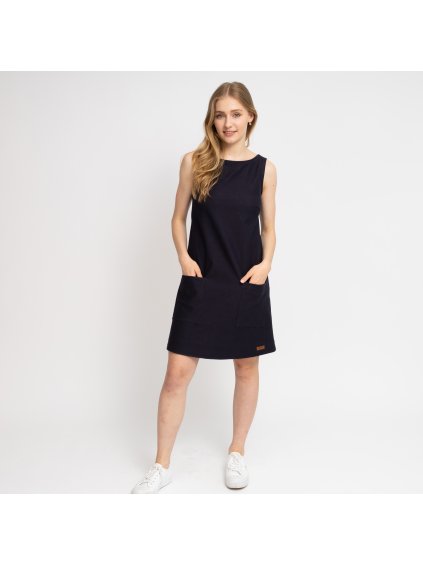 Modré džínové šaty s kapsami (Velikost M)