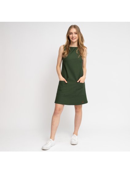 Khaki džínové šaty s kapsami (Velikost M)