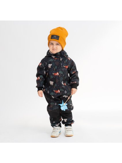 Černá softshell kombinéza se zvířátky (Velikost 86/92)