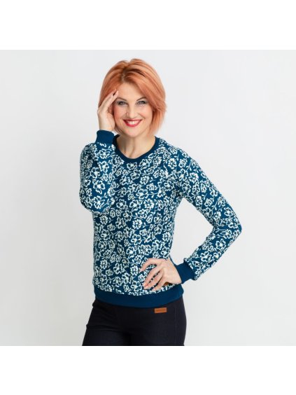 Petrolejová květovaná kojicí mikina (Velikost M)