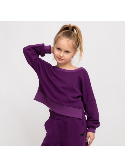 Dětská fialová crop top mikina (Velikost 122/128)