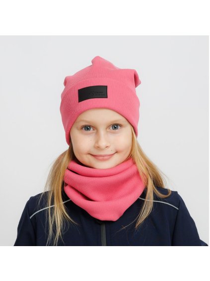 Růžová žebrovaná čepice (Velikost M)