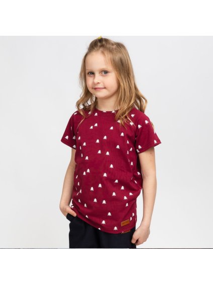 Dětské vínové tričko les (Velikost 110/116)