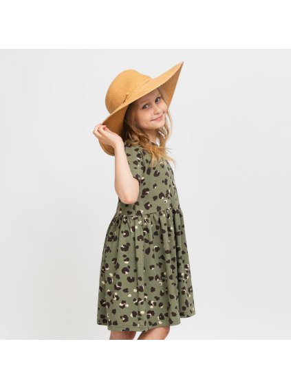 Dětské zelené šaty leopard (Velikost 98/104)