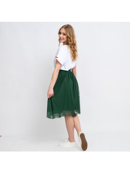 Krátká zelená tylová řasená sukně (Velikost L/XL)