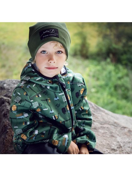 Zelená softshell bunda se stavebními stroji 30/15 (Velikost 98/104)