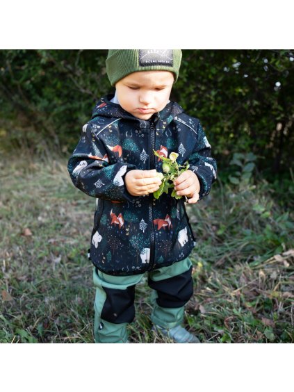 Černá softshell bunda se zvířátky 30/15 (Velikost 98/104)