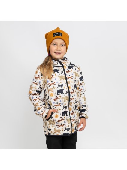 Béžová softshell bunda se zvířátky 30/15 (Velikost 98/104)