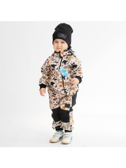 Béžová softshell kombinéza se zvířátky 30/15 (Velikost 86/92)