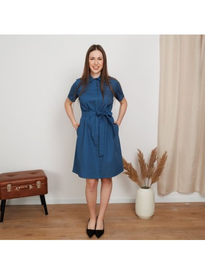 Dámské modré košilové šaty (Velikost M)