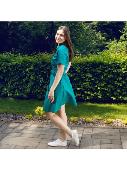 Dámské smaragdové košilové šaty (Velikost M)