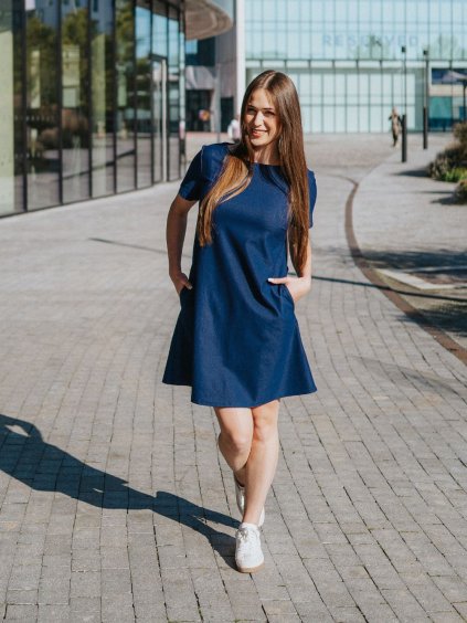 Dámské modré džínové áčkové šaty Flow 1