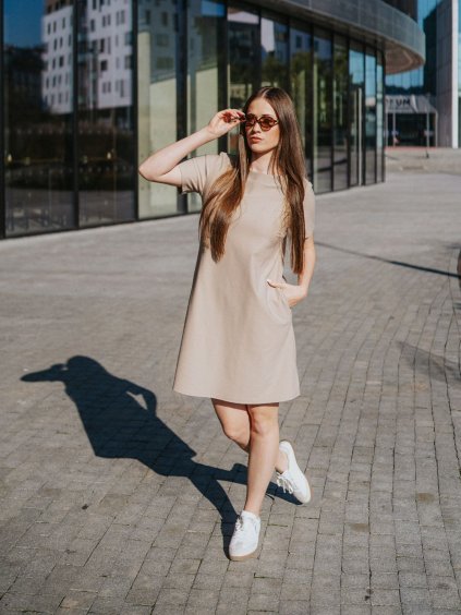 Dámské béžové džínové áčkové šaty Flow 1