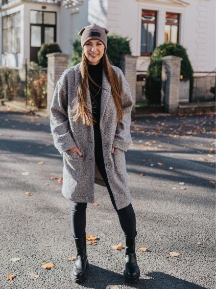 Šedý bouclé kabát 1