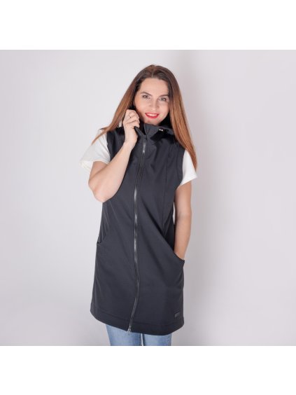Dlouhá černá softshell vesta (Velikost L)