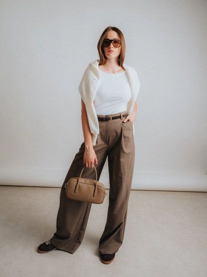 Wide kalhoty Brown Melange 1