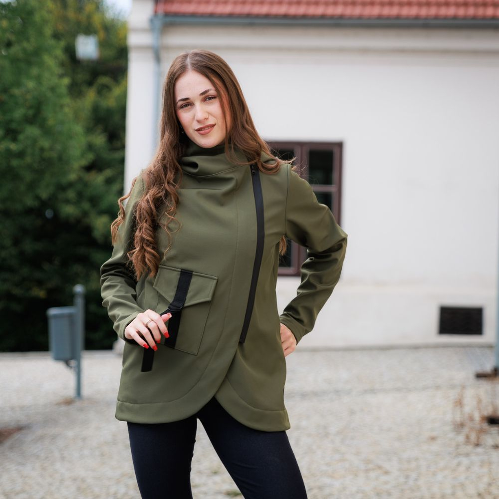 Dámský krátký khaki softshell kabátek (Velikost M)