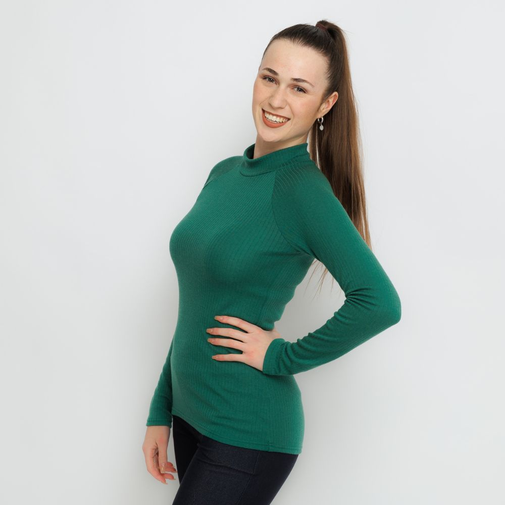 Dámské lahvově zelené MERINO tričko (Velikost M)