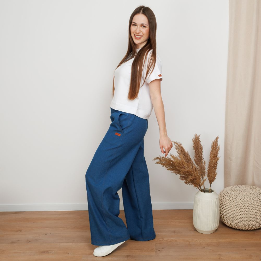 Dámské světle modré široké denim kalhoty (Velikost M)