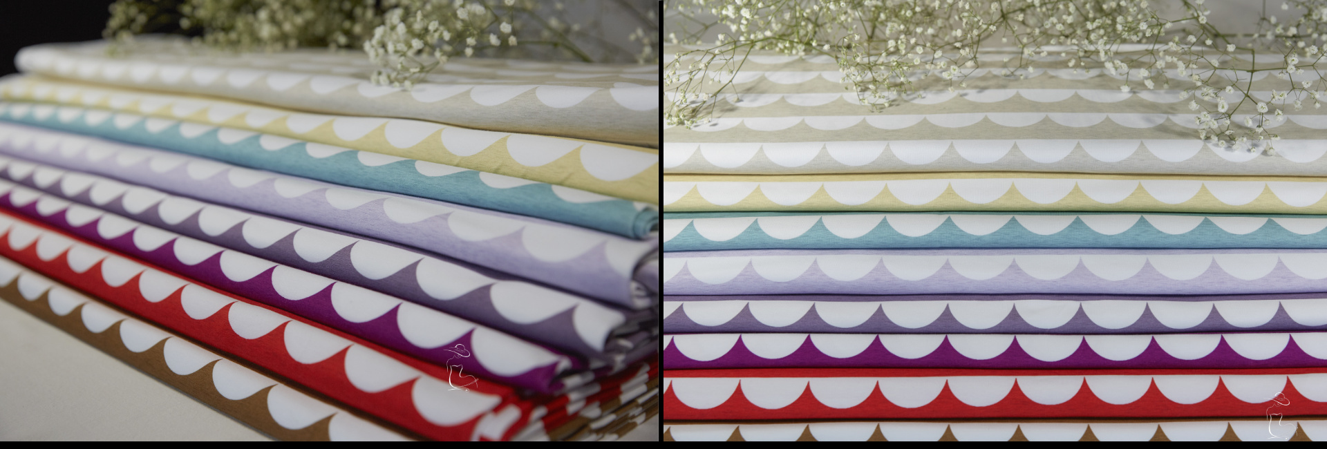 Detail naskladaných látok úplet s motívom mimipolkruhov