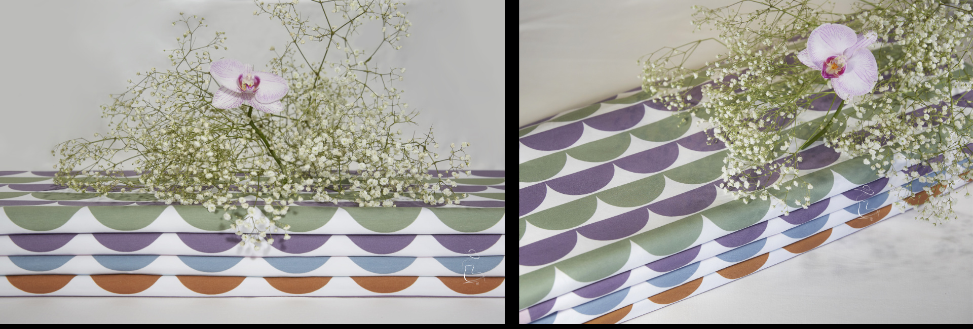 Detail naskladaných látok - úplet s motívom polkruhov