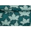 Teplákovina s motívom listov v tmavozelenej farbe s nadvihnutým okrajom