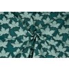 Teplákovina s motívom listov v tmavozelenej farbe, stočená