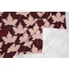 Teplákovina s motívom listov vo vínovej farbe s pretočeným okrajom a viditeľným rubom látky