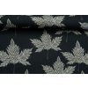 Teplákovina s motívom listov v čiernej farbe s nadvihnutým okrajom