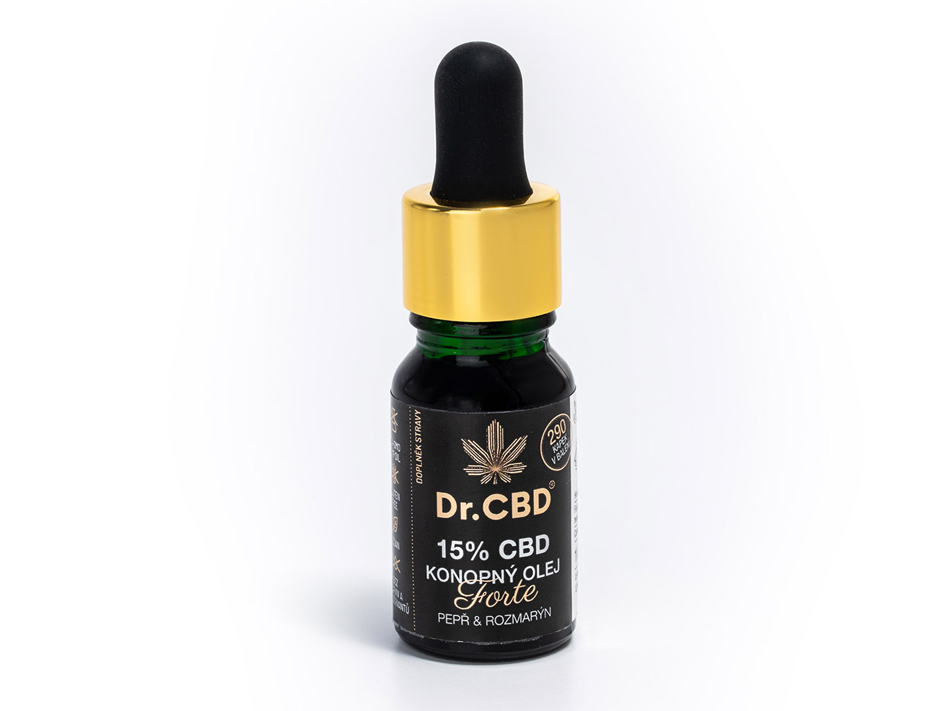 Dr.CBD Konopný olej Forte 15% CBD černý pepř a rozmarýn, 10 ml