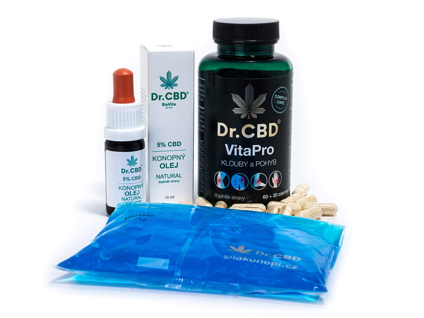 Dr.CBD Dárková sada VitaPro klouby a pohyb & 5% CBD kapky