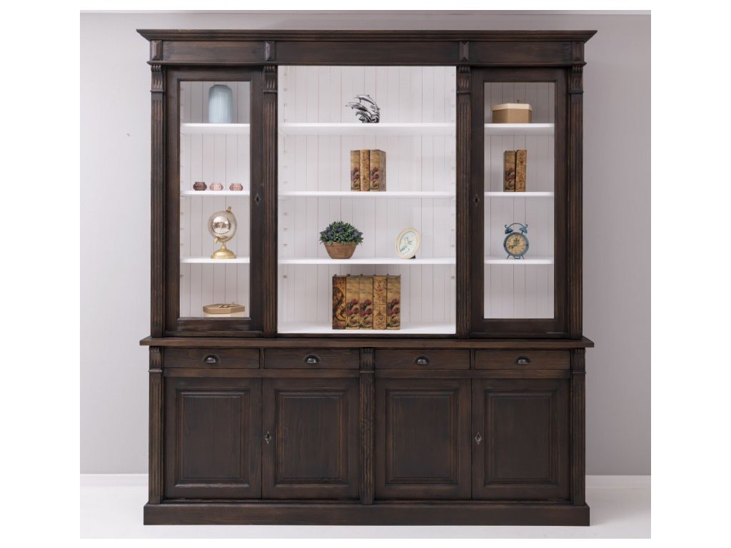 bookcase with 4 doors 4 bas drawers 2 glass doors ext p085 int p004 double color