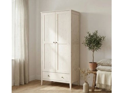 2 door solid fir wood wardrobe with drawer