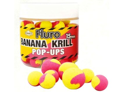 14298 dynamite baits pop ups fluro two tone banana krill 15 mm