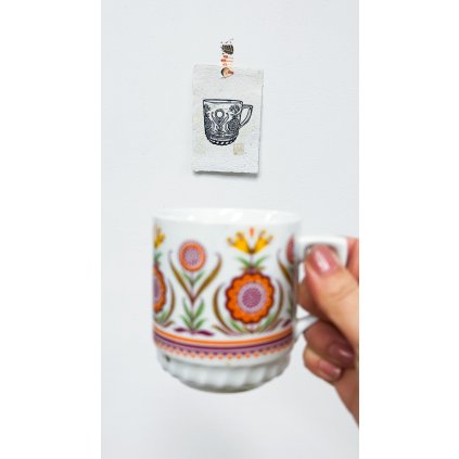 Retro hrnek slunečnice linoryt