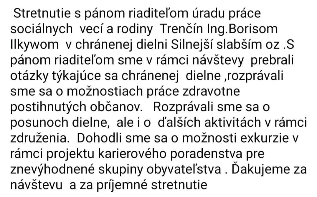 Návšteva z Úradu práce, sociálnych vecí a rodiny Trenčín