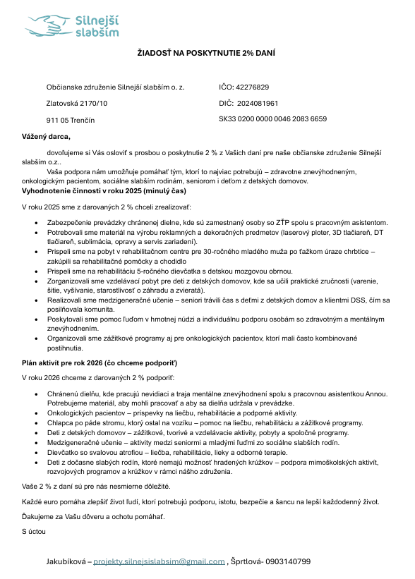 Žiadosť na rok 2026