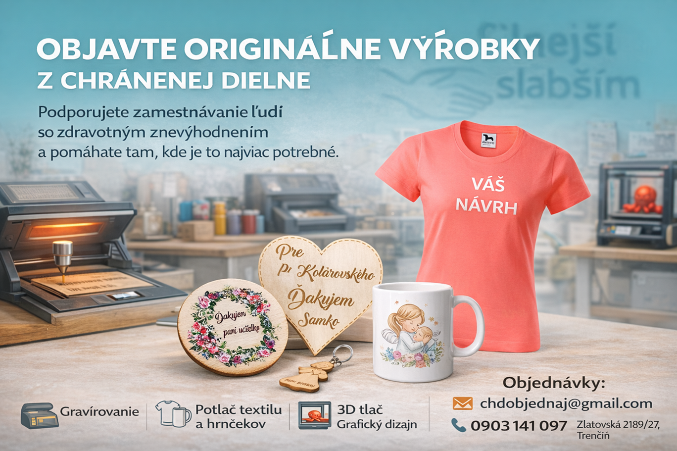 Chránená dielňa. oblečenie s potlačou