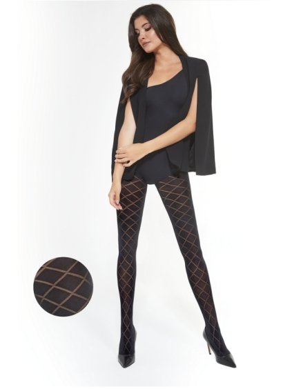 Čierne pančuchy s efektným vzorom MEGAN 40DEN Adrian (Farba Čierna, Veľkosť 2/S)