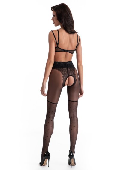 Zvodné crotchless erotické pančuchy s čipkou a bodkami LOLITA 30DEN Amour (Farba Beige, Veľkosť L/XL)
