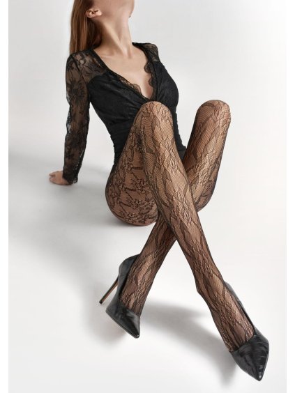 Bezšvové sieťované žakárové pančuchy CHARLY Z11 Marilyn (Farba Čierna, Veľkosť 45323.0)
