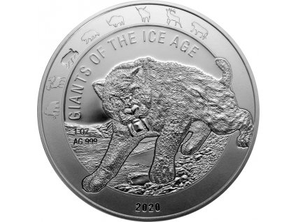 005942 stribrna investicni mince obri doby ledove savlozuby tygr 1oz 2020 01 det