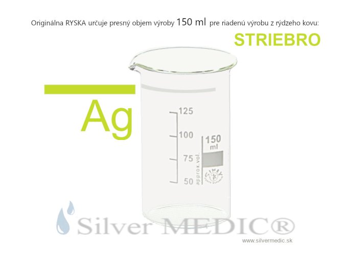 originalna dlha ryska 150 ml vyznacuje na sklenenej kadicke presny objem pre vyrobu striebro silvermedic ultra