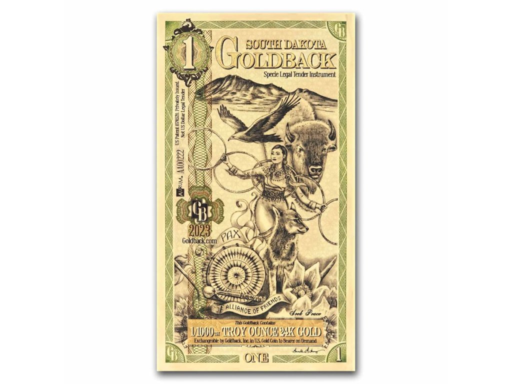 1 south dakota goldback aurum gold foil note 24k 284136 obv