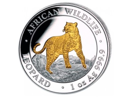 Stříbrná mince 1 oz Leopard African Wildlife Somalian 2022 zlacený